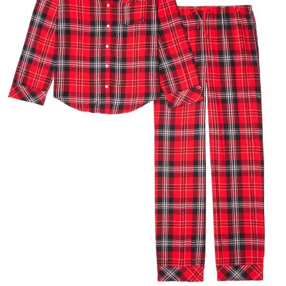 NWT VS M Cotton Flannel PJ Set Red Black Plaid - Picture 14 of 16